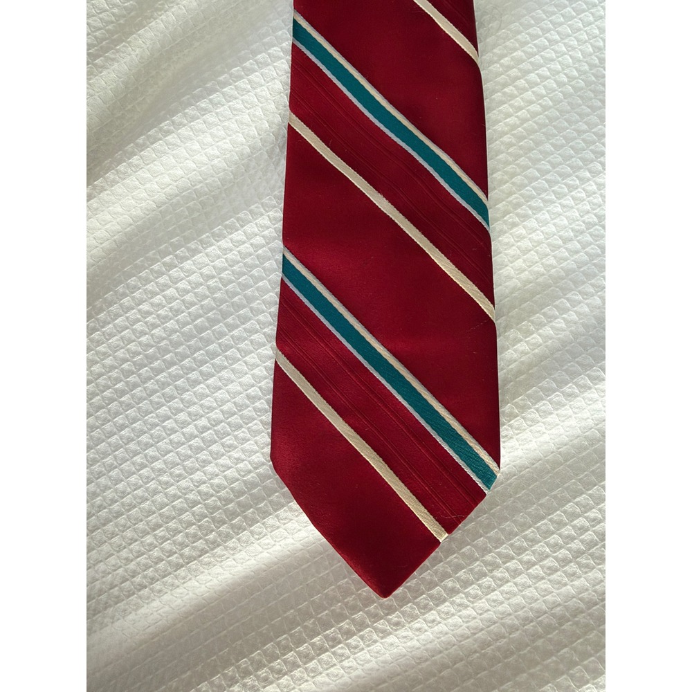 Van Gogh Mens Red Teal Cream Diagonal Striped Classic Silk Blend Necktie Tie